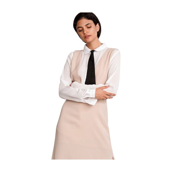 Sheer White Button Down with Black Tie, 100% polyester, New. - Picture 3 of 3